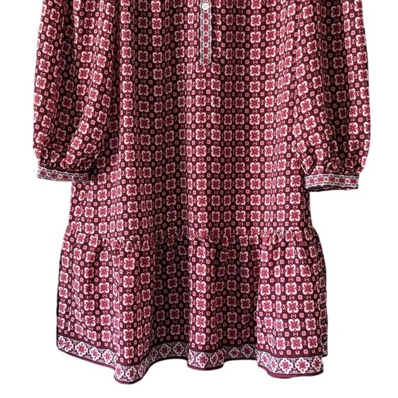 Max Studio London Womens Long Sleeve Pink/Red Patterned Dress L Flowy Ruffle - Picture 3 of 7